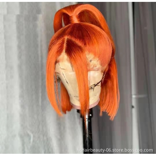 Factory Price 100% human raw hair Straight Lace Front Human Hair Human Loose Waves Orange Bob Wig